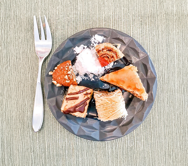 top view of greek desserts on a plate